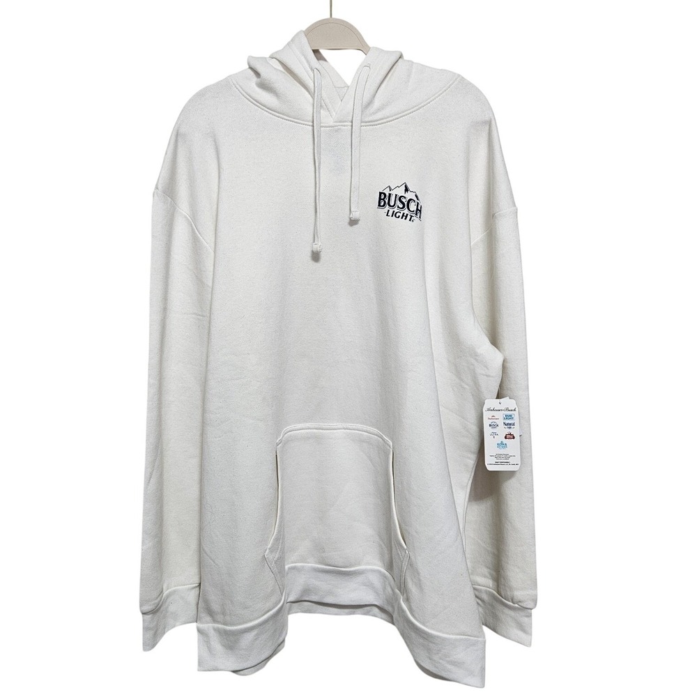 NWT Busch Light Round Logo Beer Hoodie Mens Pockets Sweatshirt Cotton White XXL